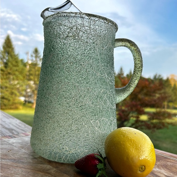Vintage MCM Spaghetti String Glass Pitcher Green Plastic Wrap
White Drizzle - Picture 7 of 12
